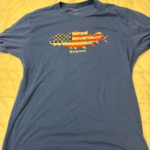 Simms Blue American Flag Fishing shirt. Size Xl